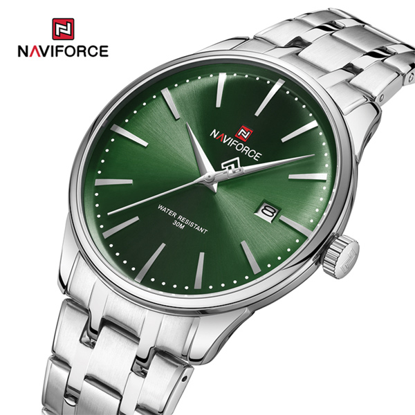 Naviforce 9230 CH Green Dial Silver Chain Watch for Men