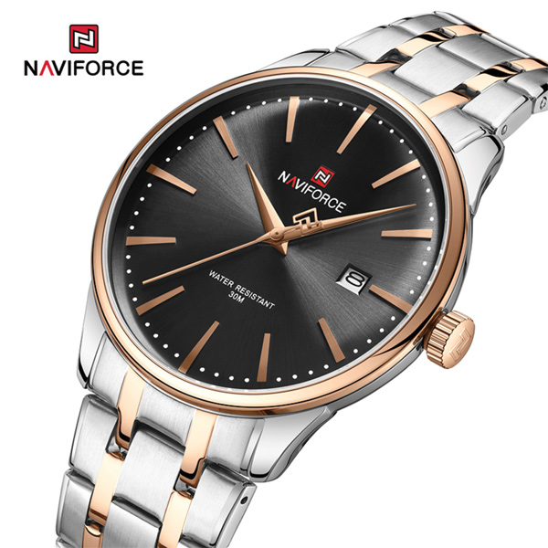 Naviforce 9230 CH Black Dial Rose Gold Chain Watch for Men – 30M Water Resistant, Dual Analog & Digital Display