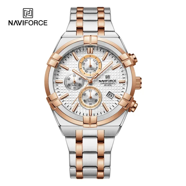 Naviforce NF 8042 Silver Rose Men’s Watch with Stainless Steel Strap – Authentic, Quartz Movement, 30M Water Resistant | Best Price in Bangladesh